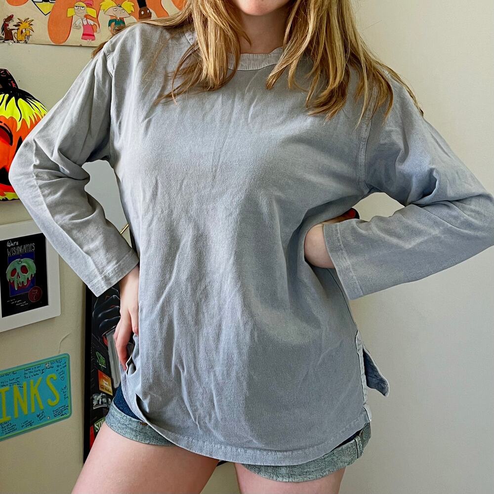 Vintage 1980s Clio Grey Tunic Top Size Medium Long Sleeve T-Shirt